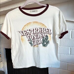 Pull&Bear Cream Graphic Tee with Maroon Accents